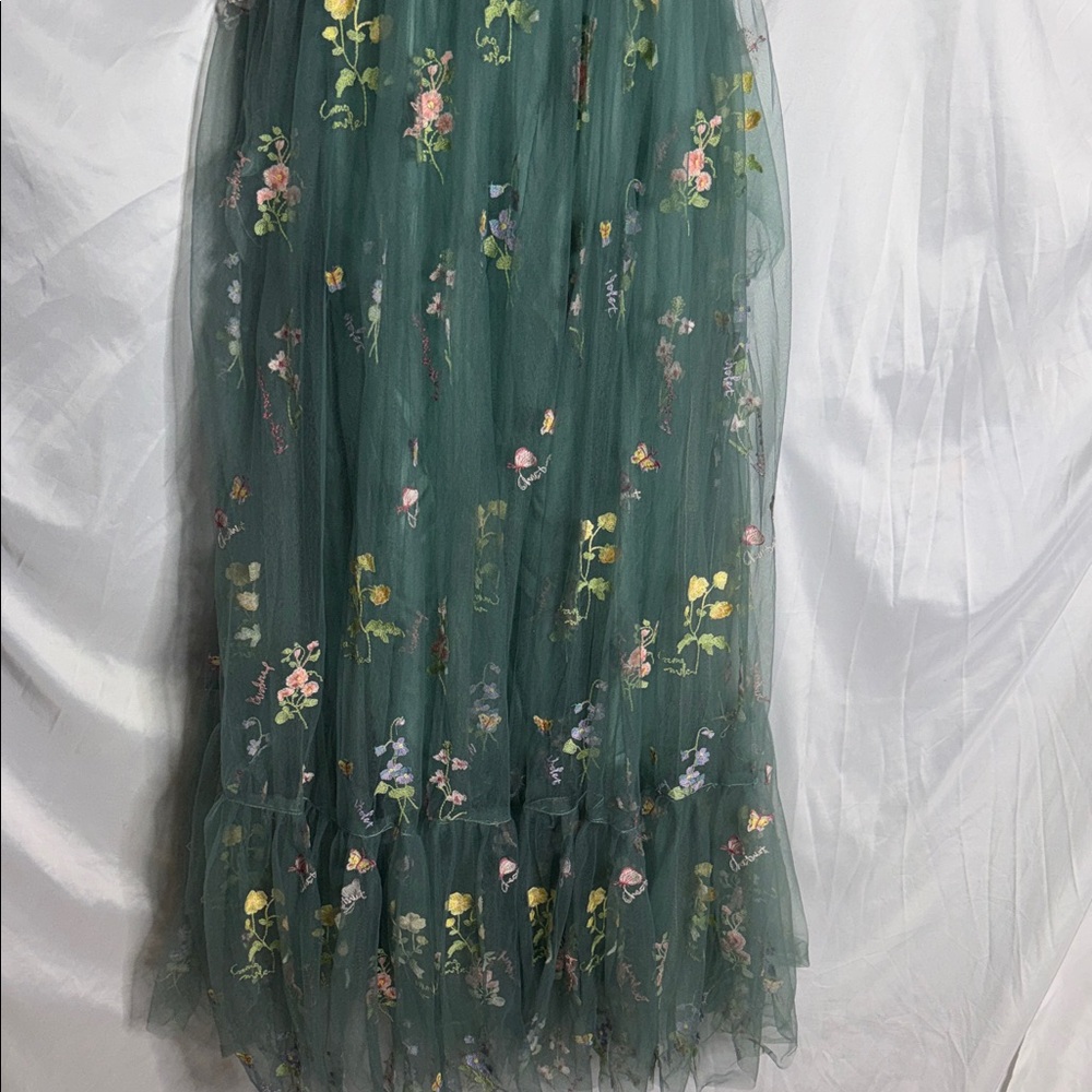 Emerald Green Floral Embroidered Maxi Dress with Tie Straps - Picture 3 of 16
